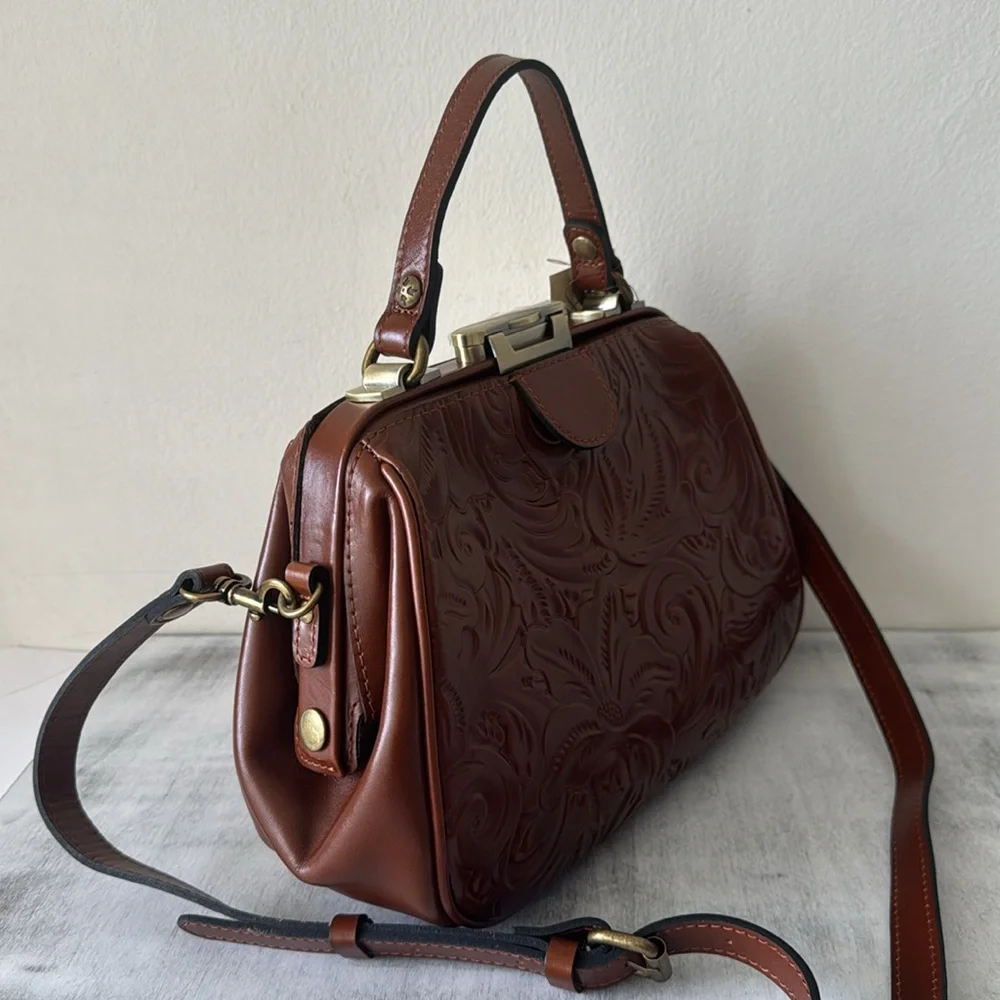 Patricia Nash Gracchi Tooled Leather Crossbody Handbag Florence Brown